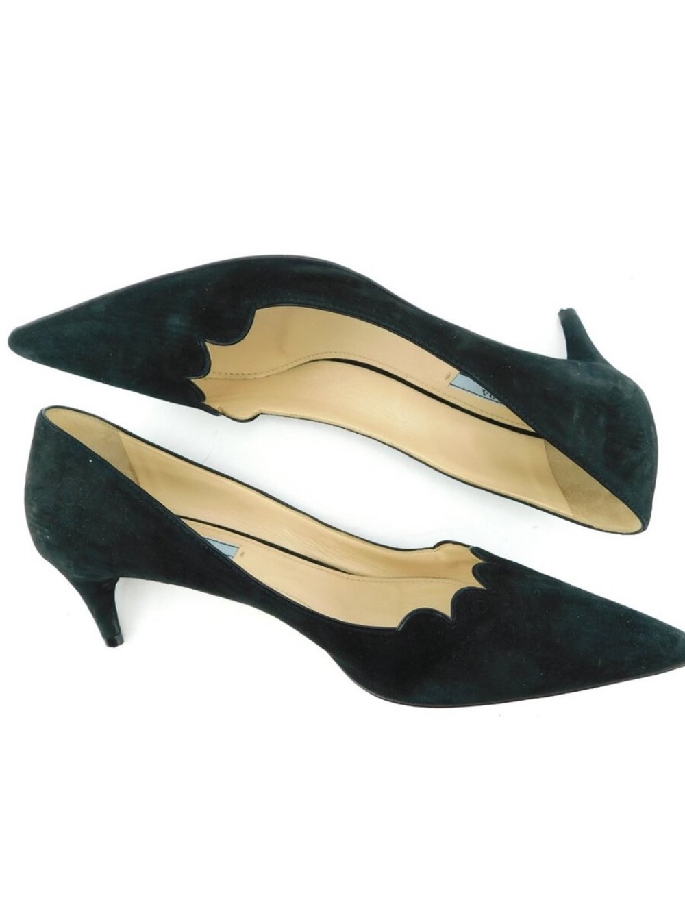Prada Black  Suede Scalloped Pointed-Toe Heels